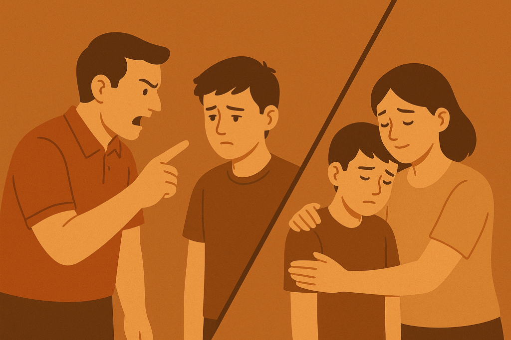 Ayah yang dididik dengan otoriter mewariskan pola asuh yang sama pada anaknya, sementara sang ibu masih mendampingi dengan kesabaran