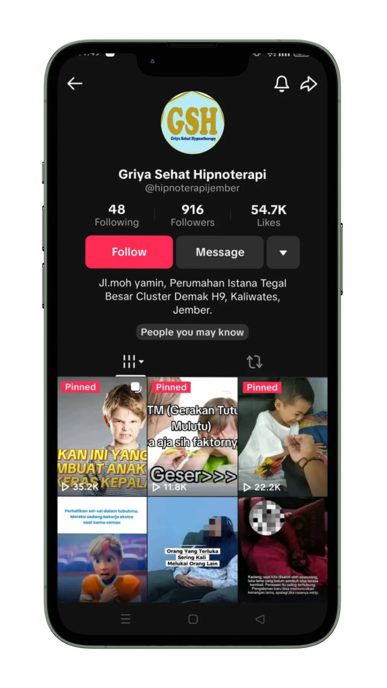 Kontak Kami: Akun Sosial Media Tiktok Griya Sehat Hipnoterapi