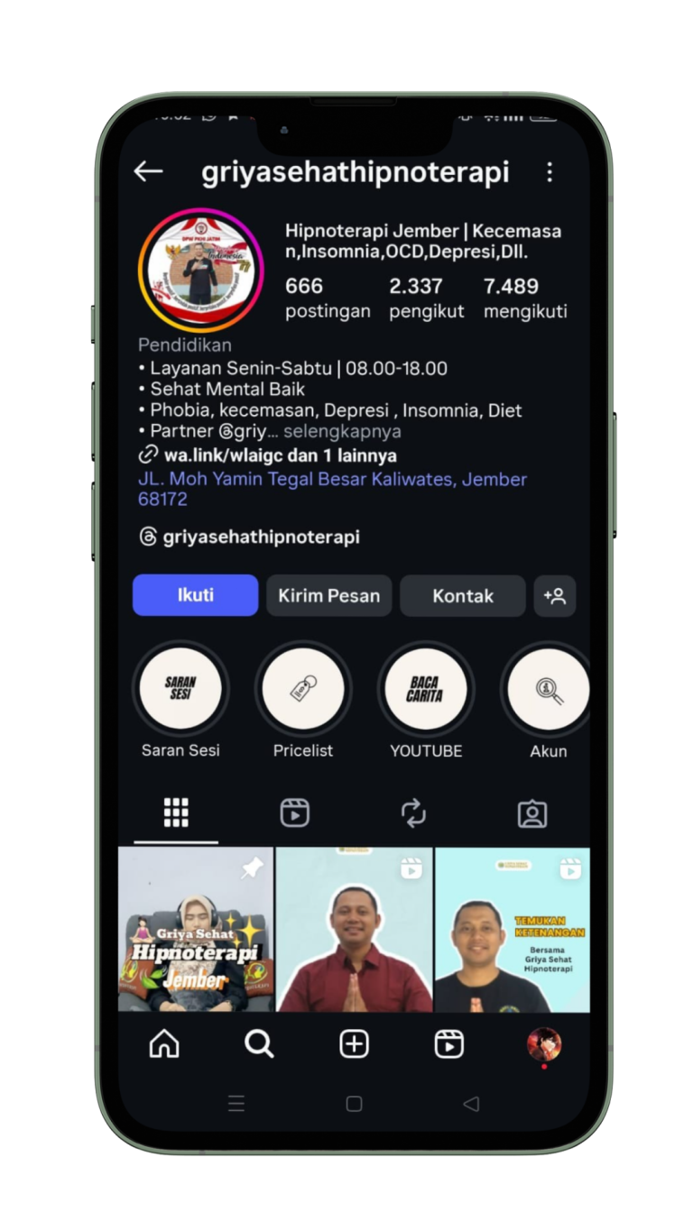 Kontak Kami: Akun Sosial Media Instagram Griya Sehat Hipnoterapi