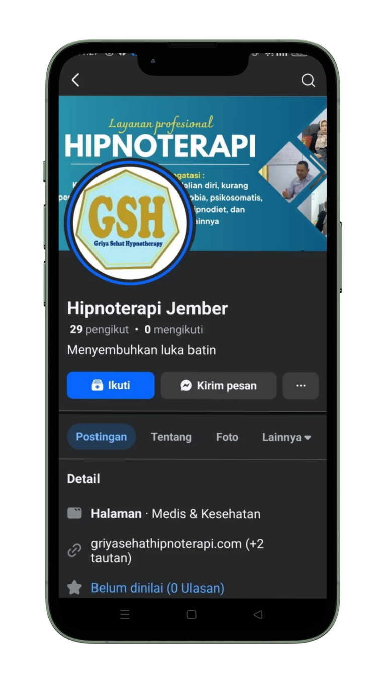 Kontak Kami: Akun Sosial Media Facebook Griya Sehat Hipnoterapi