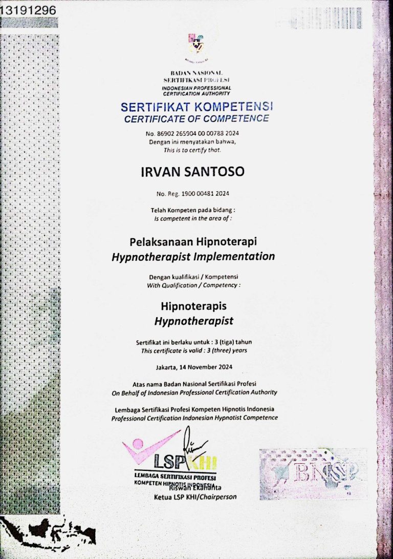 Sertifikat BNSP Hipnoterapis
