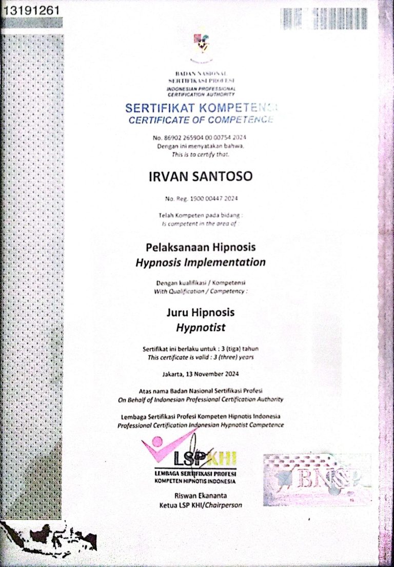 Sertifikat BNSP Juru Hipnosis